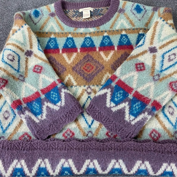 Vintage Sundance Fair Isle Argyle Pattern Fuzzy Mohair Knit Light Sweater Sz M - Picture 5 of 14